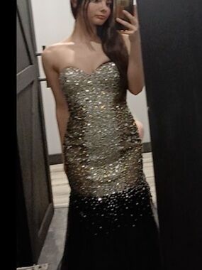 Strapless Sequin Mermaid Evening Dress - Black & Gold